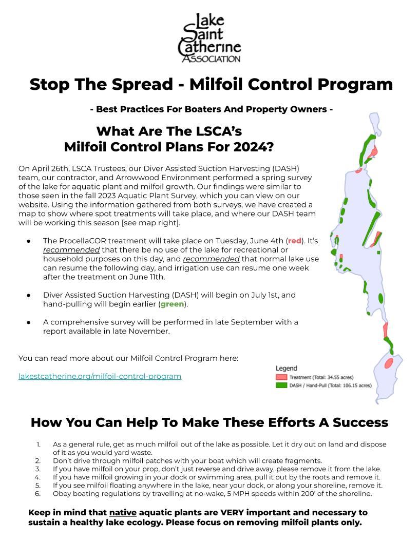 LSCA's 2024 Milfoil Control Program