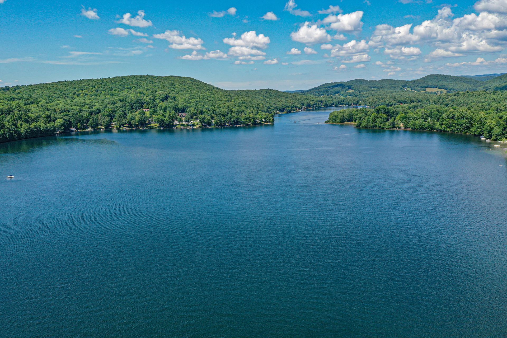 Arial view of Lake St. Catherine, looking north towards Poultney, VT.